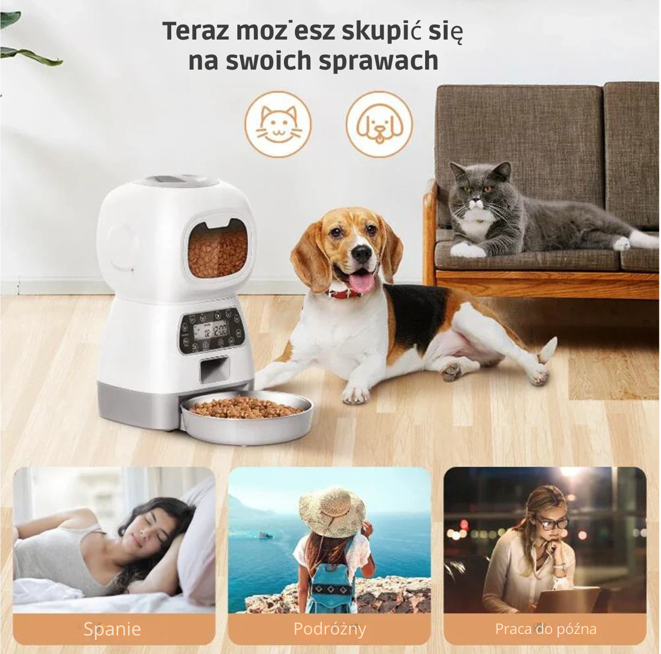 Automatyczny karmnik dla zwierząt 3,5L, WiFi, z funkcją nagrywania głosu